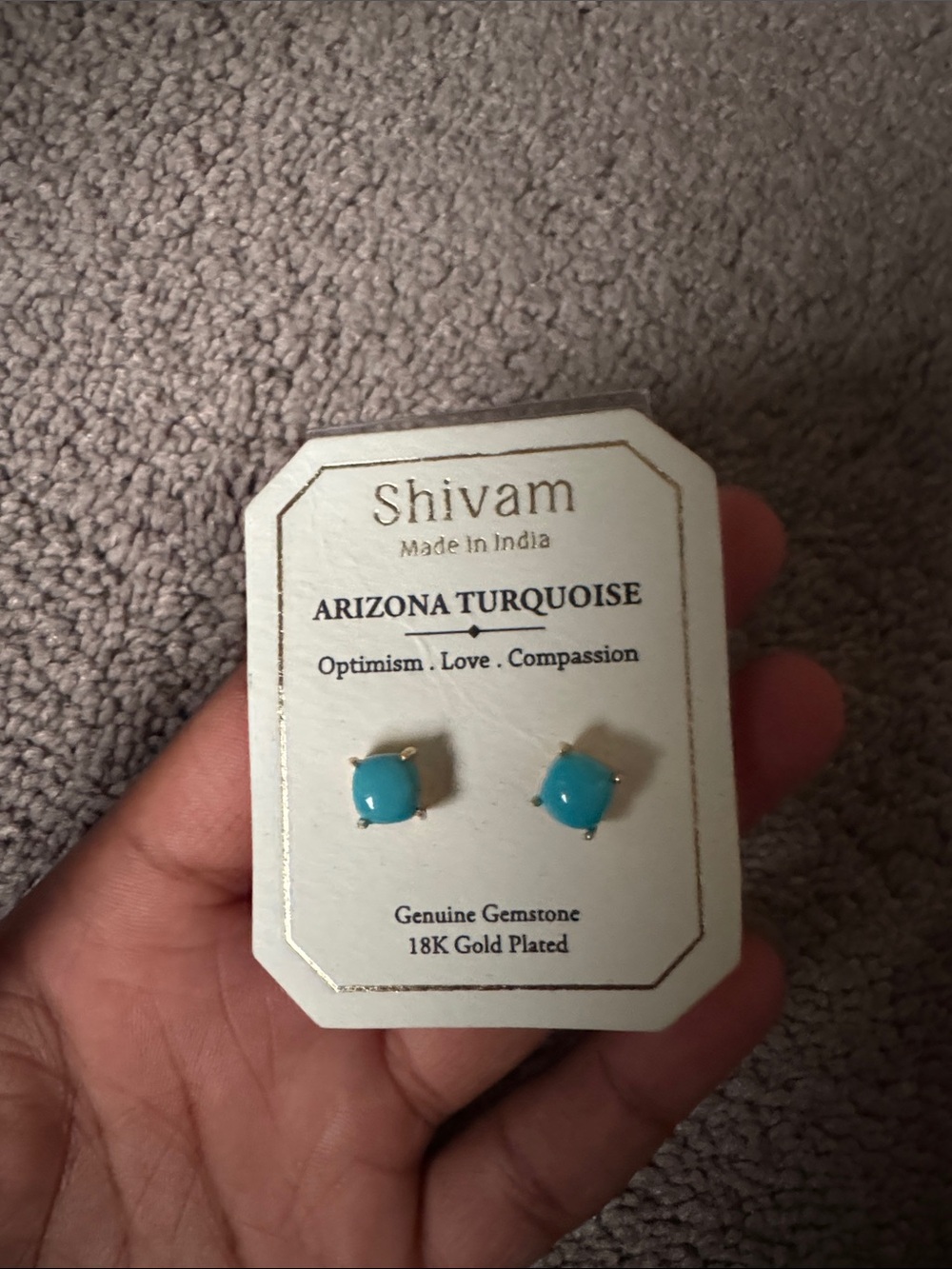 Shivam 18K Gold Plated Sterling Silver Arizona Turquoise Gemstone Stud Earrings